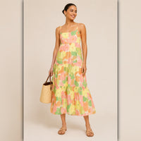 A208 • Pastel Floral Tiered Midi Maxi Dress