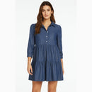 A448 • Chambray Tiered Button Front Shirt Mini Dress