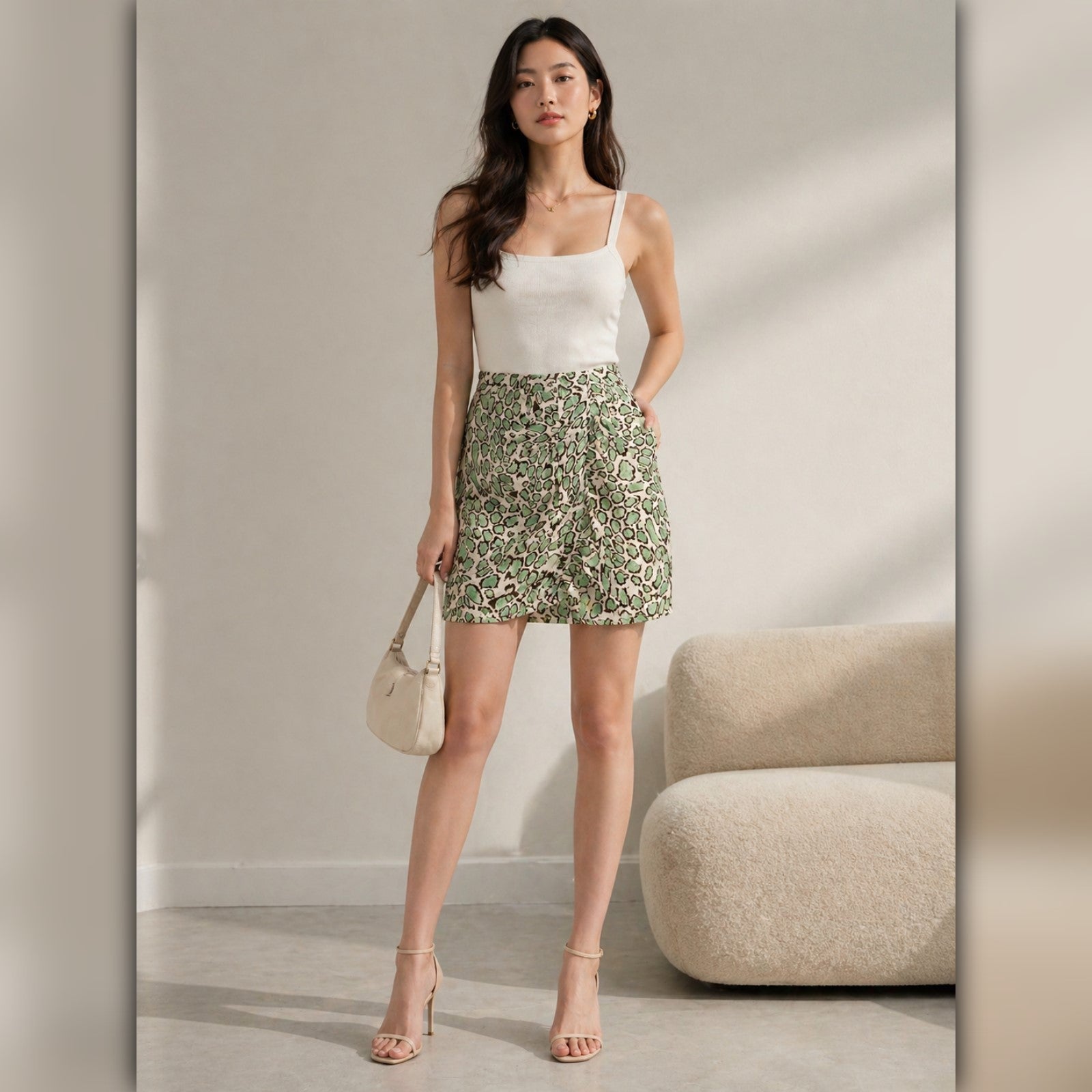 A184 • Mint Leopard Ruched Mini Skirt
