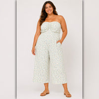 A199 • Mint Floral Strapless Wide Leg Jumpsuit