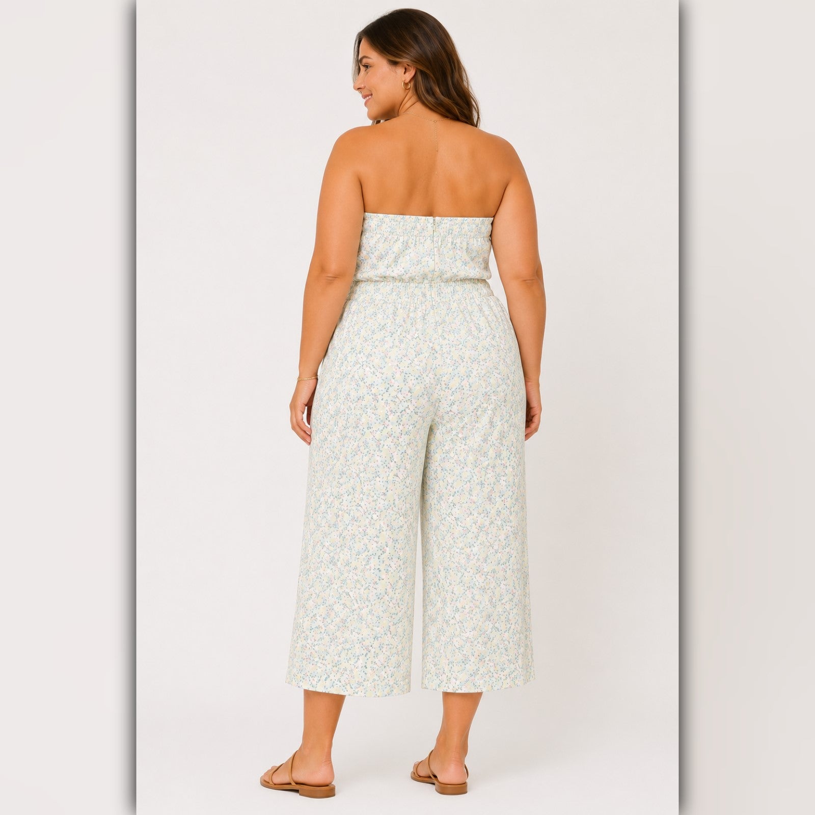 A199 • Mint Floral Strapless Wide Leg Jumpsuit