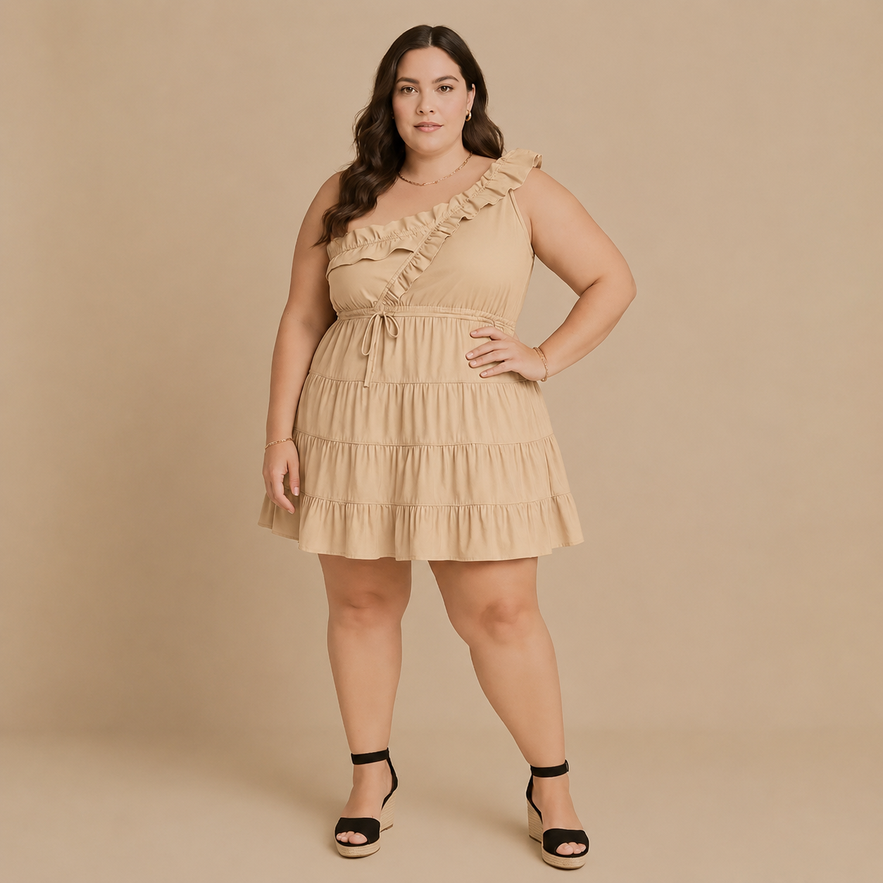 A040-B • Ruffle One-Shoulder Tiered Mini Dress