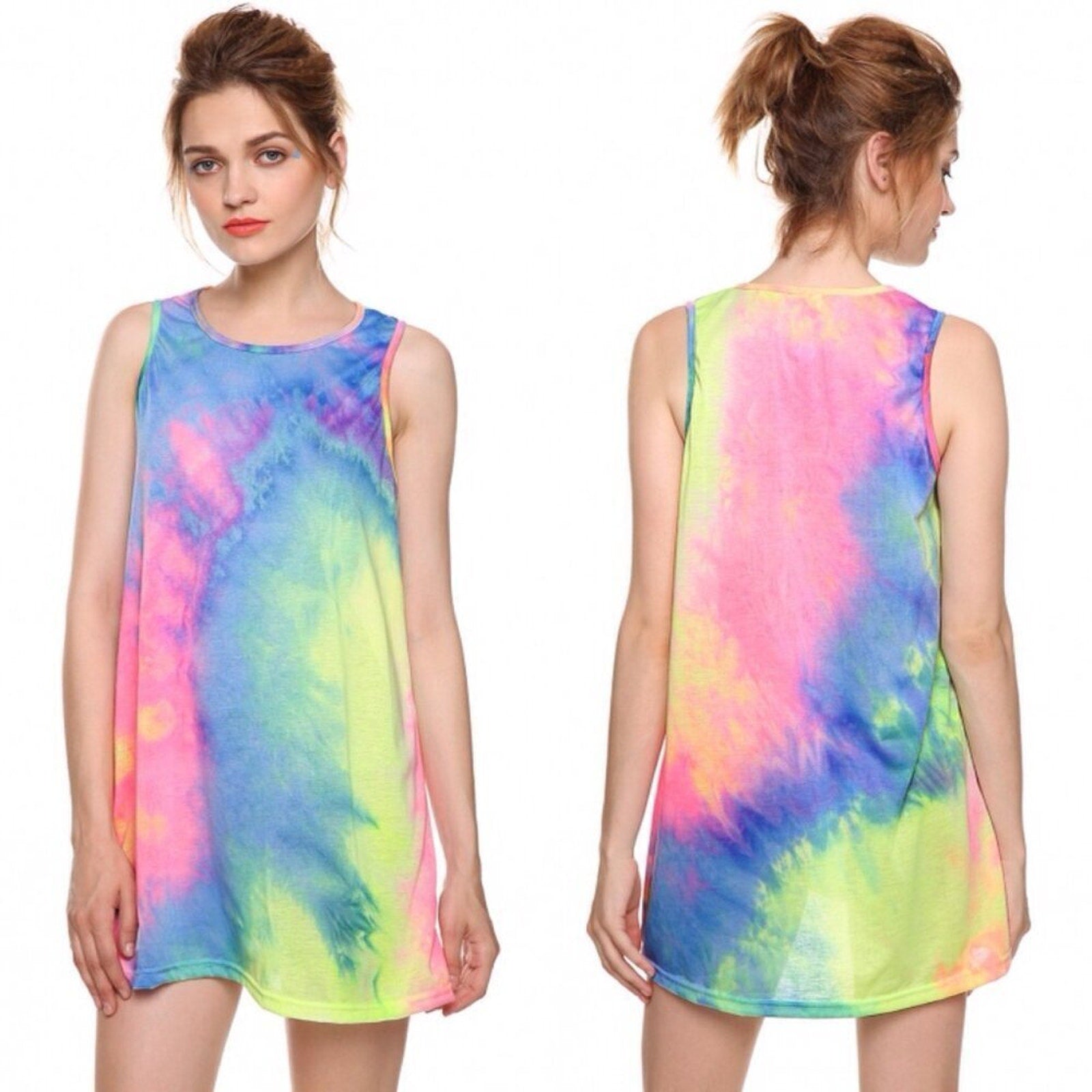 A476 • Multicolor Tie-Dye Sleeveless Tunic Dress