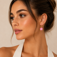 A443-A • Pink Hibiscus Flower Drop Earrings