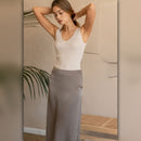 A046-B • Oatmeal Ribbed V Neck Sleeveless Tank Top