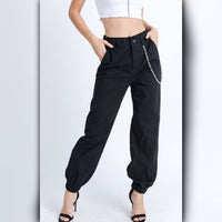 A910 • Black Wallet Chain Cargo Jogger Pants