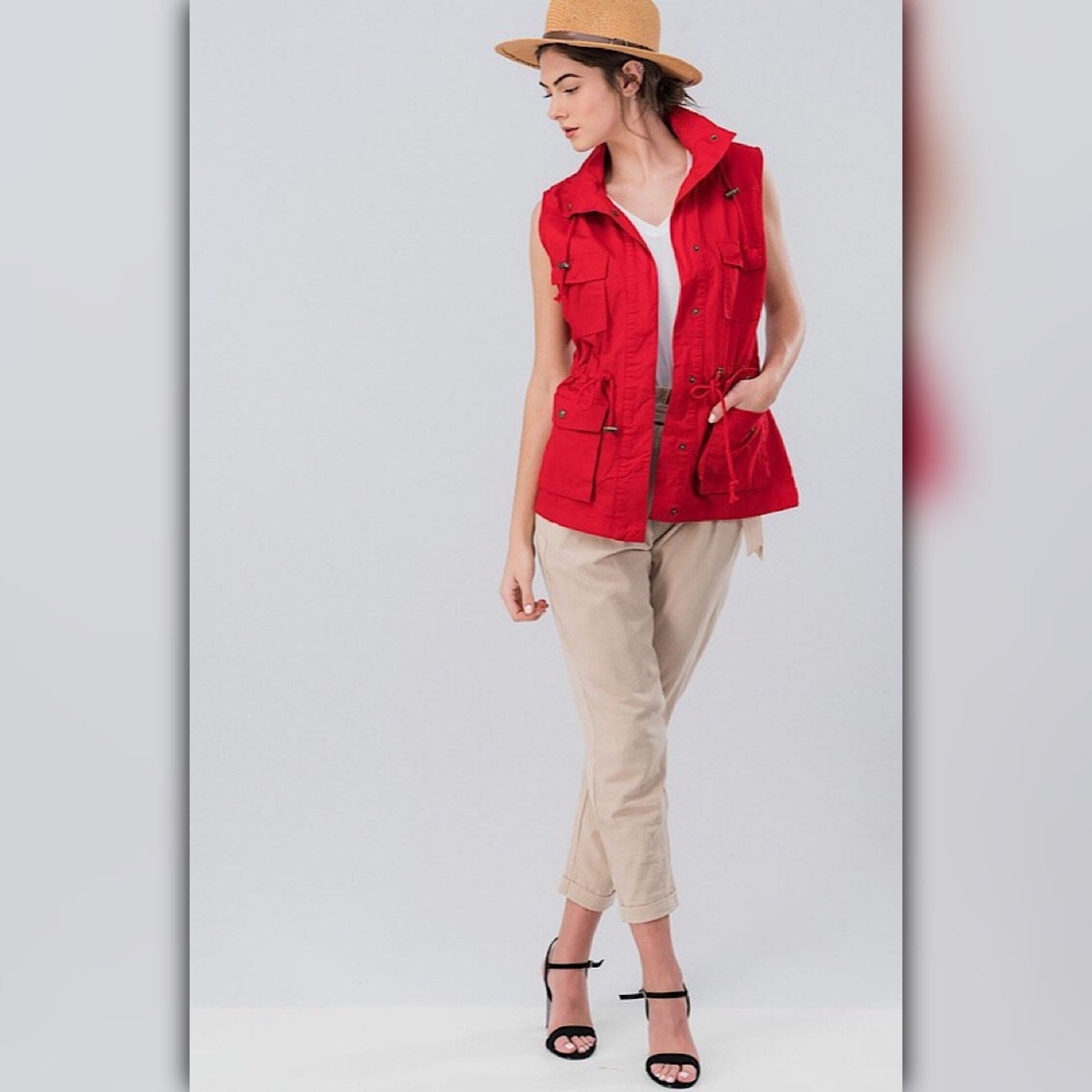 A071-A • Red Hooded Utility Anorak Vest