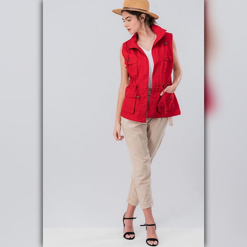 A071-A • Red Hooded Utility Anorak Vest