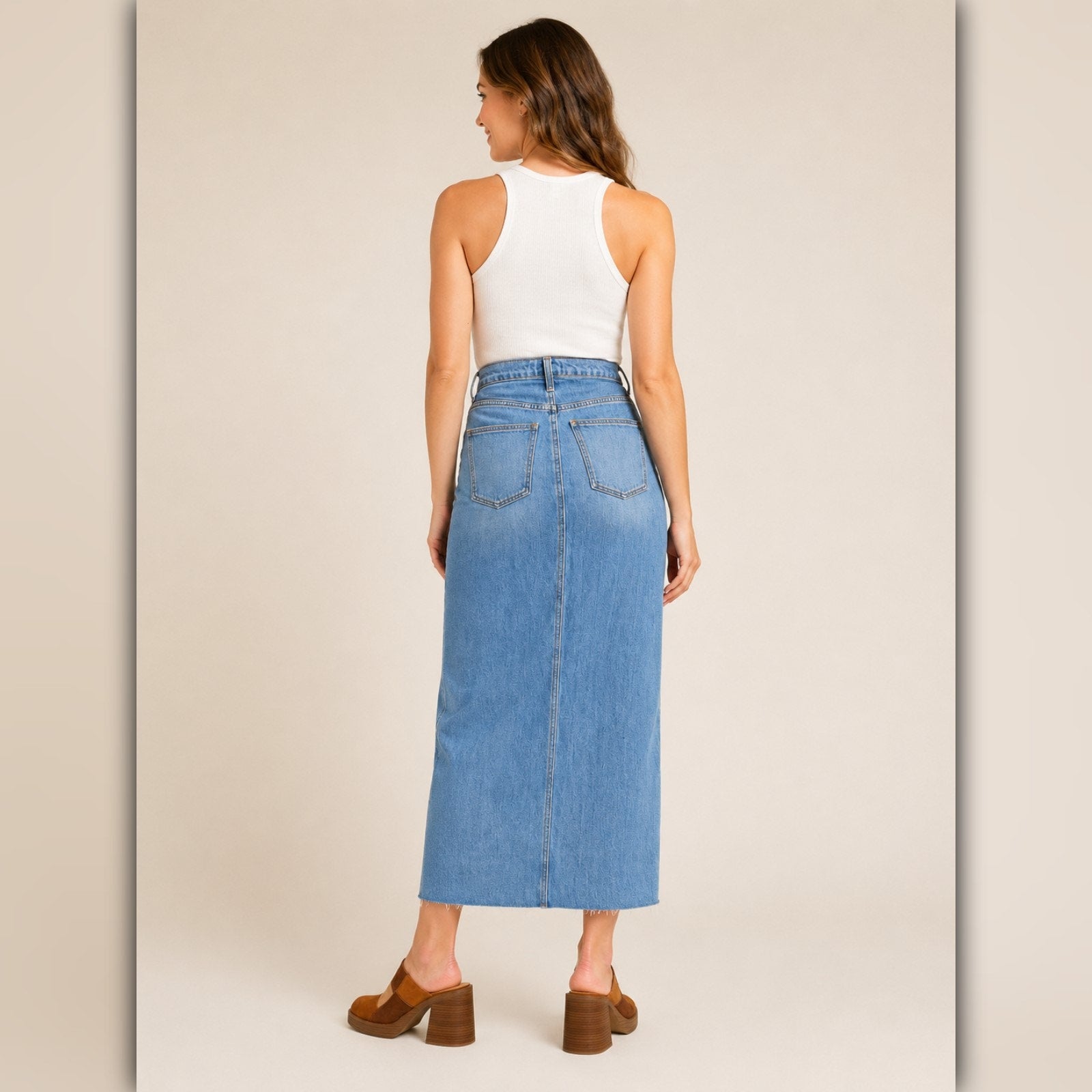 A481 • High-Rise Denim Maxi Skirt