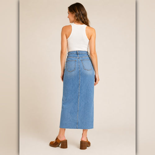 A481 • High-Rise Denim Maxi Skirt