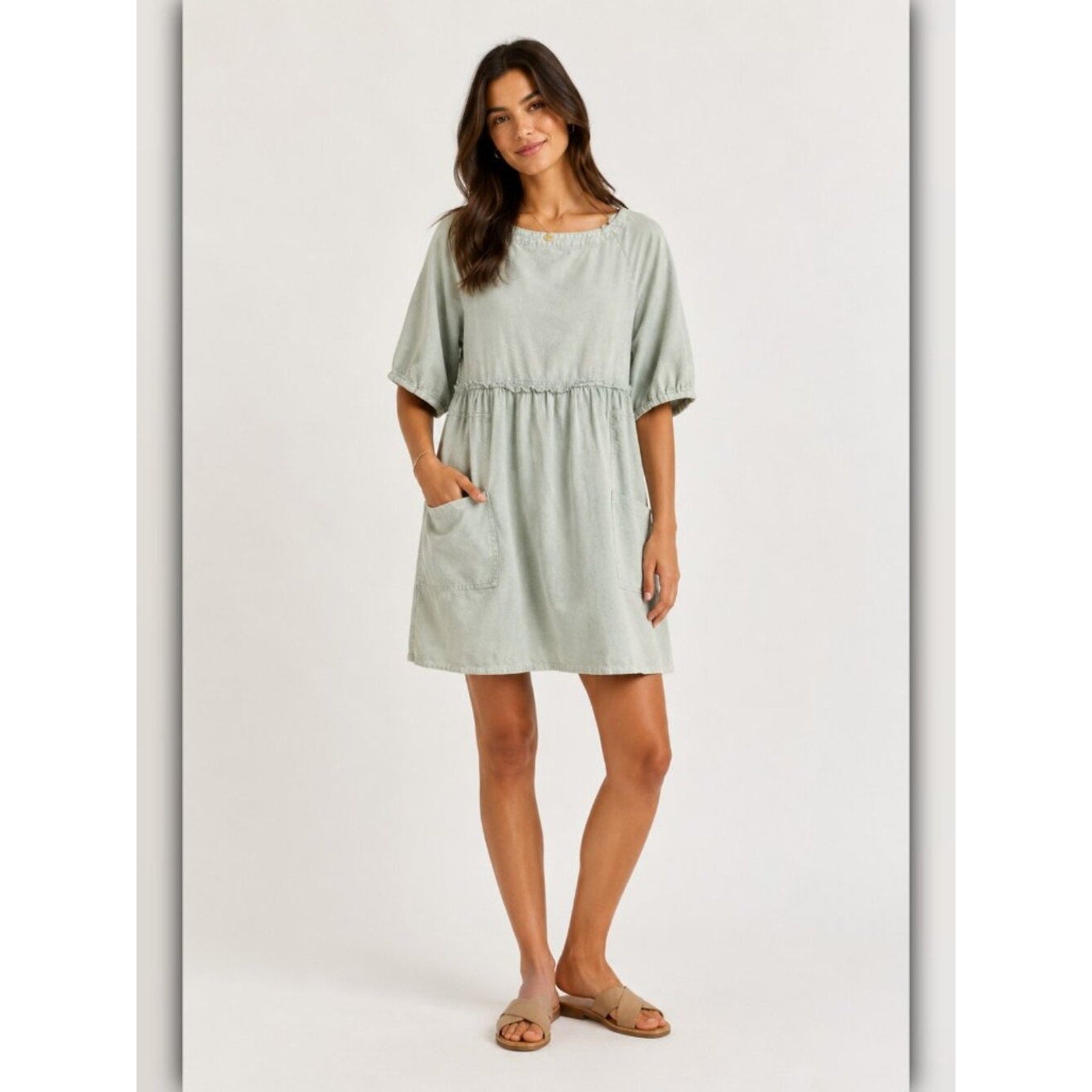 A159 • Sage Cotton Pocket Mini Dress