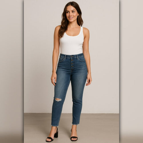 A195 • KUT High Rise Button Fly Skinny Jeans