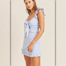 A151 • Mable Blue Gingham Ruffle Tie-Front Mini Dress