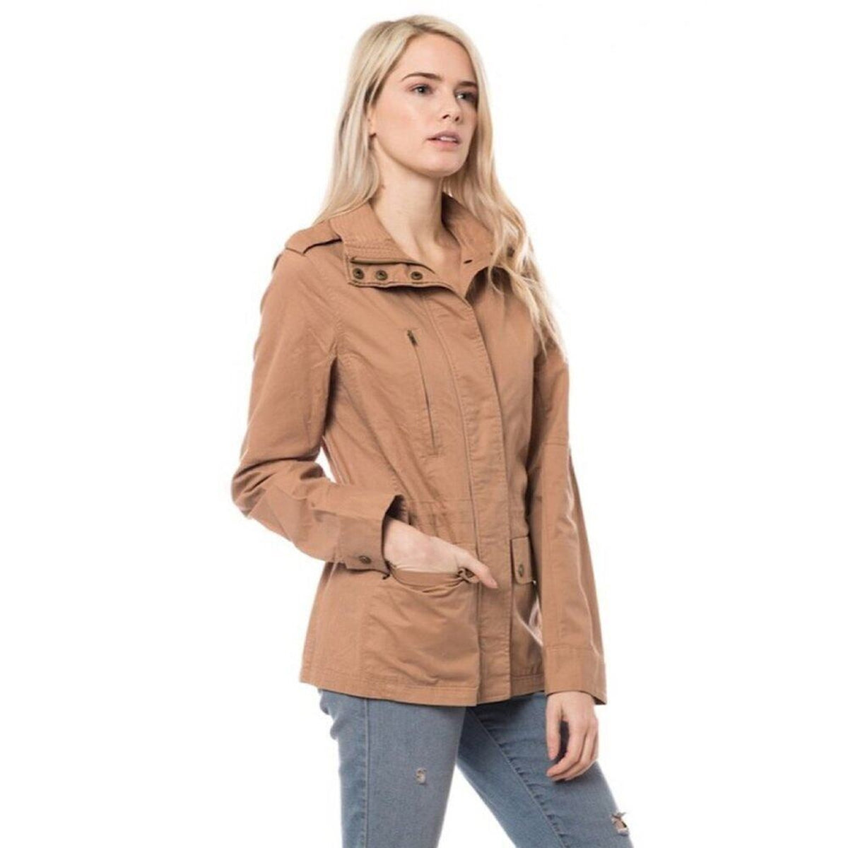 A216-A • Taupe Cotton Utility Anorak Drawstring Military Jacket