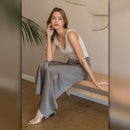 A046-B • Oatmeal Ribbed V Neck Sleeveless Tank Top