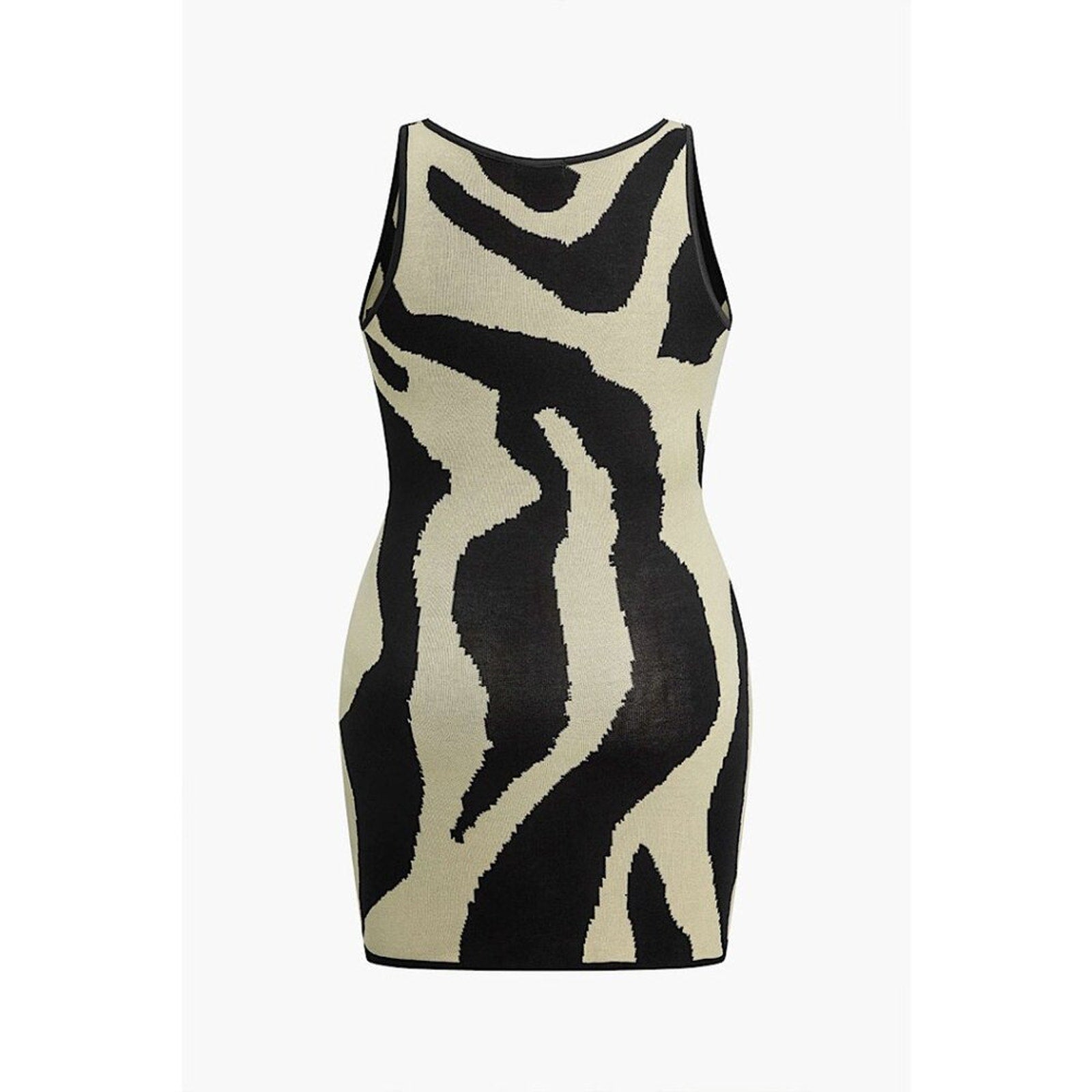 Black and beige zebra-striped dress on a white background
