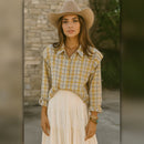A478 • Plaid Puff Shoulder Cotton Button Down Shirt
