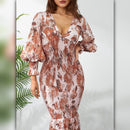 A063 • Rust Floral Smocked Mermaid Midi Dress