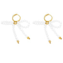 A501 • White Beaded Bow Drop Earrings Gold Hoop Statement
