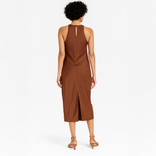 A284 • Satin High Neck Midi Dress