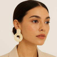 A247-E • Boho Raffia Circle Statement Earrings
