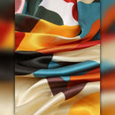 Colorful fabric with a pattern of multicolored stripes.