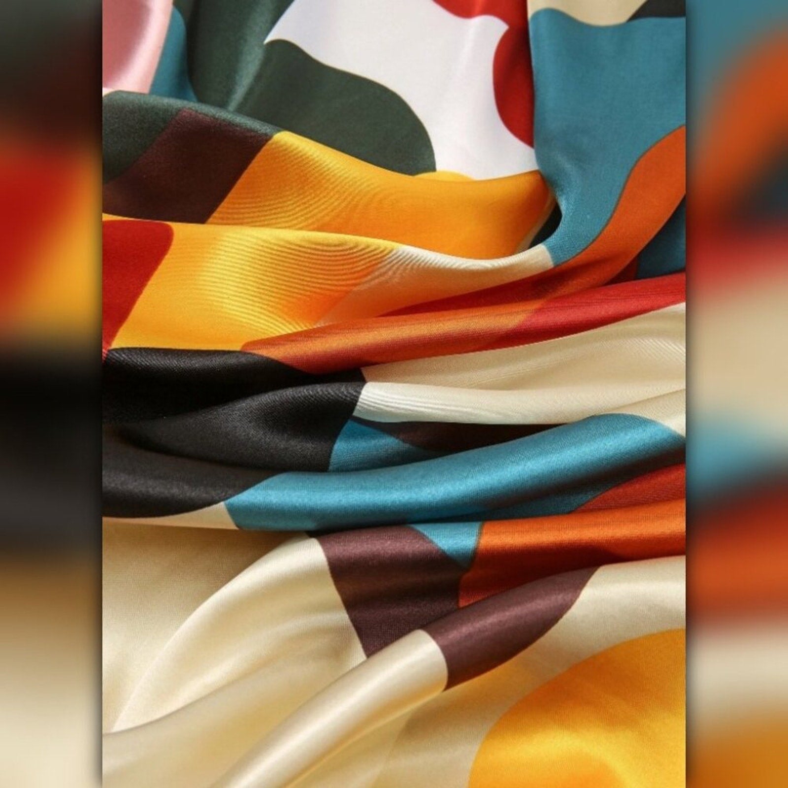 Colorful fabric with a pattern of multicolored stripes.