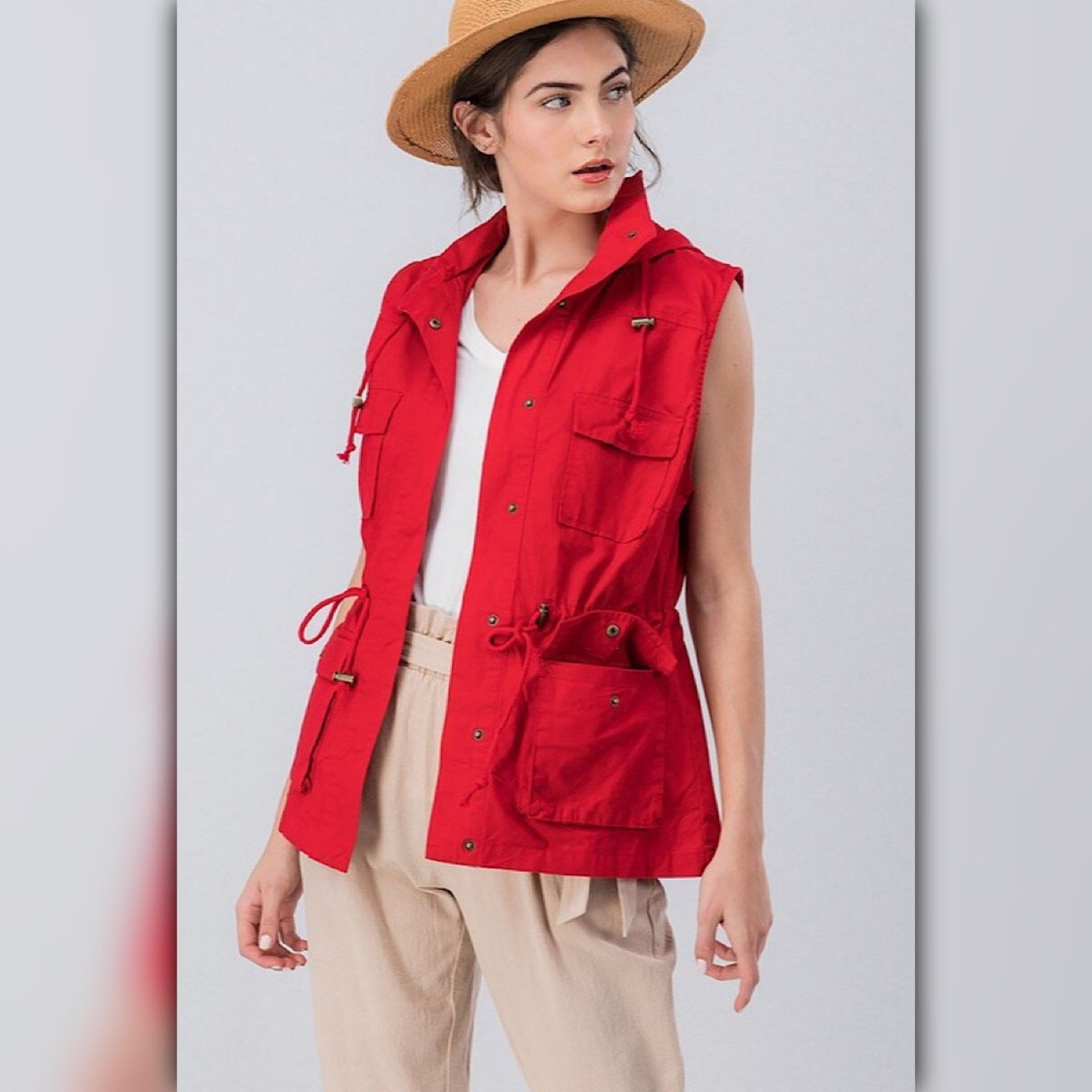 A071-A • Red Hooded Utility Anorak Vest