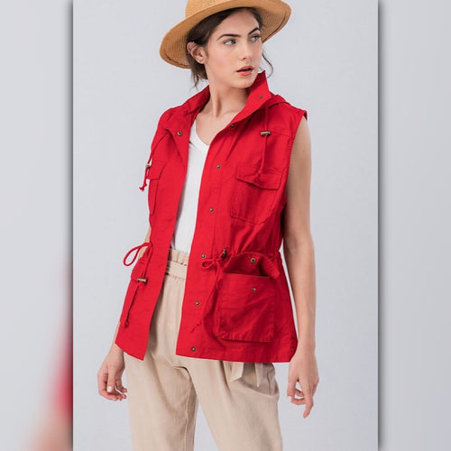 A071-A • Red Hooded Utility Anorak Vest