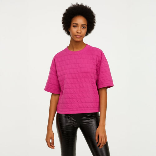 A279 • Fuchsia Textured Boxy Crew Neck Tee