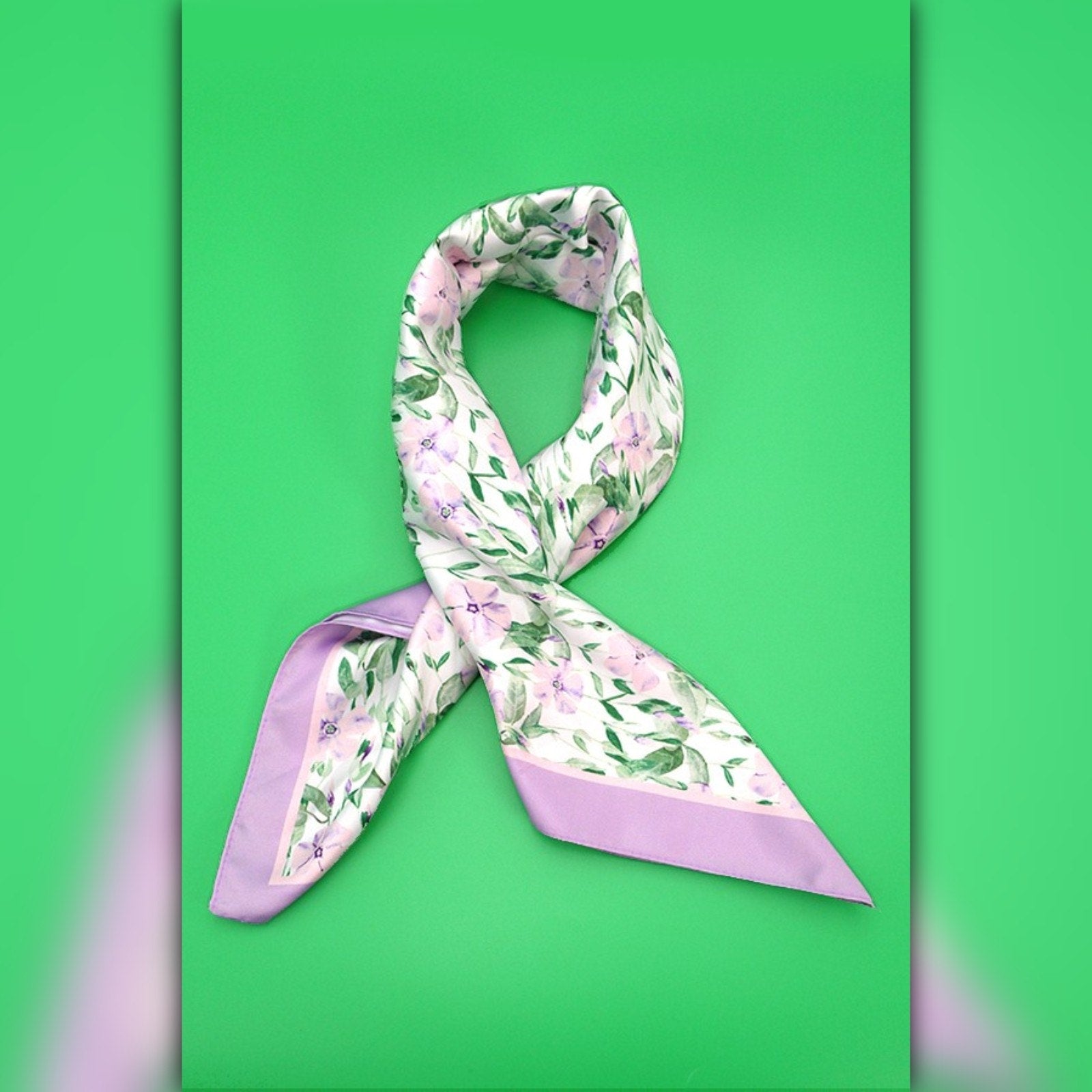 A218-L • Lavender Leafy Bloom Silky Bandana Scarf