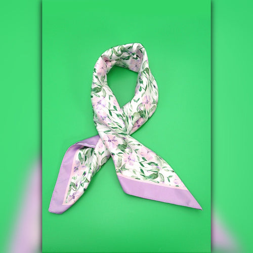 A218-L • Lavender Leafy Bloom Silky Bandana Scarf