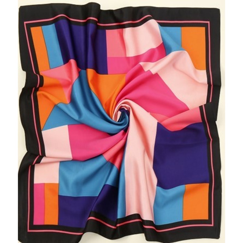 A218-G • Bold Geo Color Block Silky Bandana Scarf
