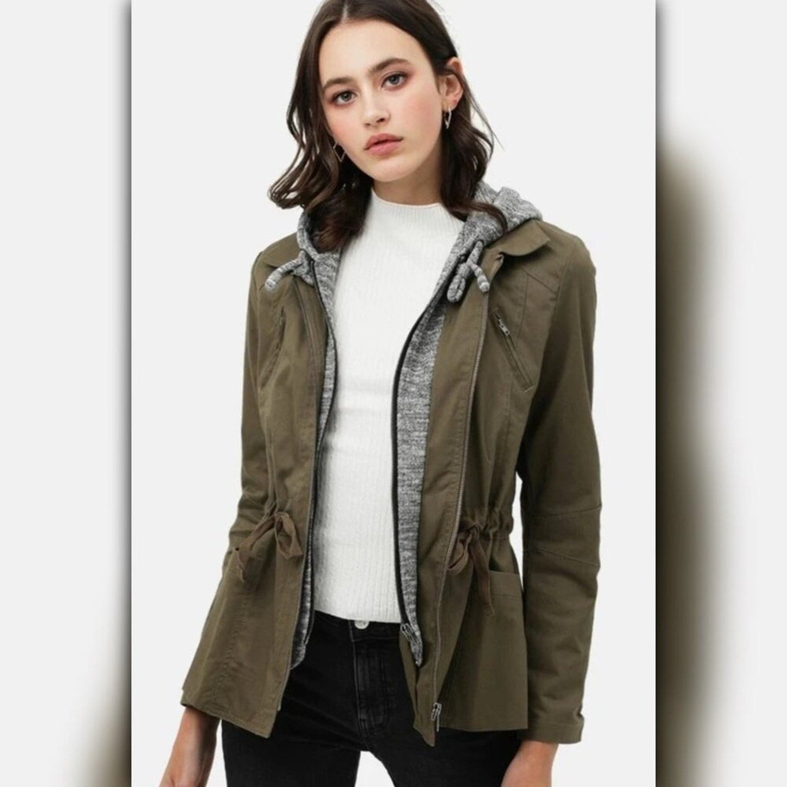 * A087-B • Olive Utility Jacket With Heather Gray Hoodie