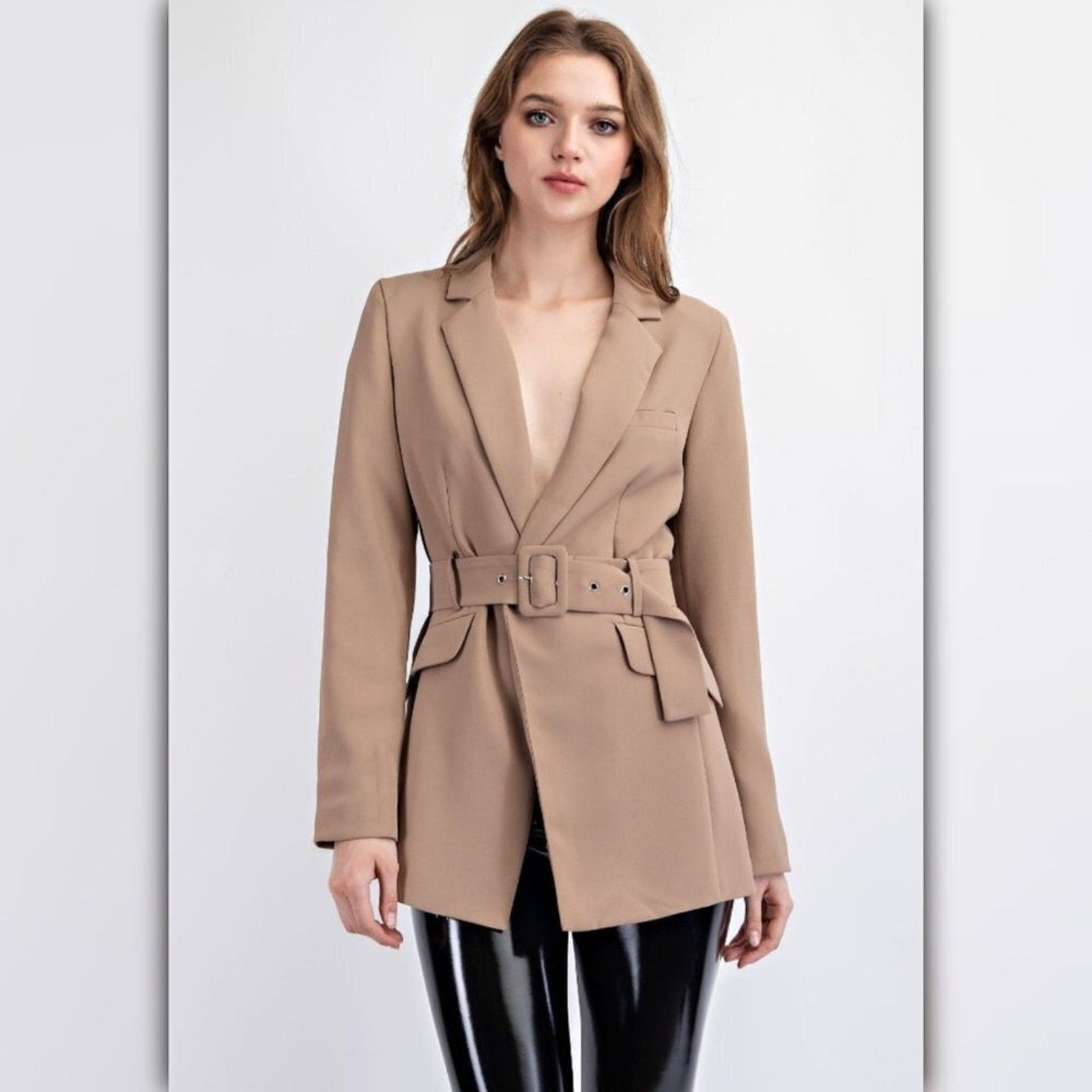 A103 • Toffee Belted Tailored Blazer Jacket