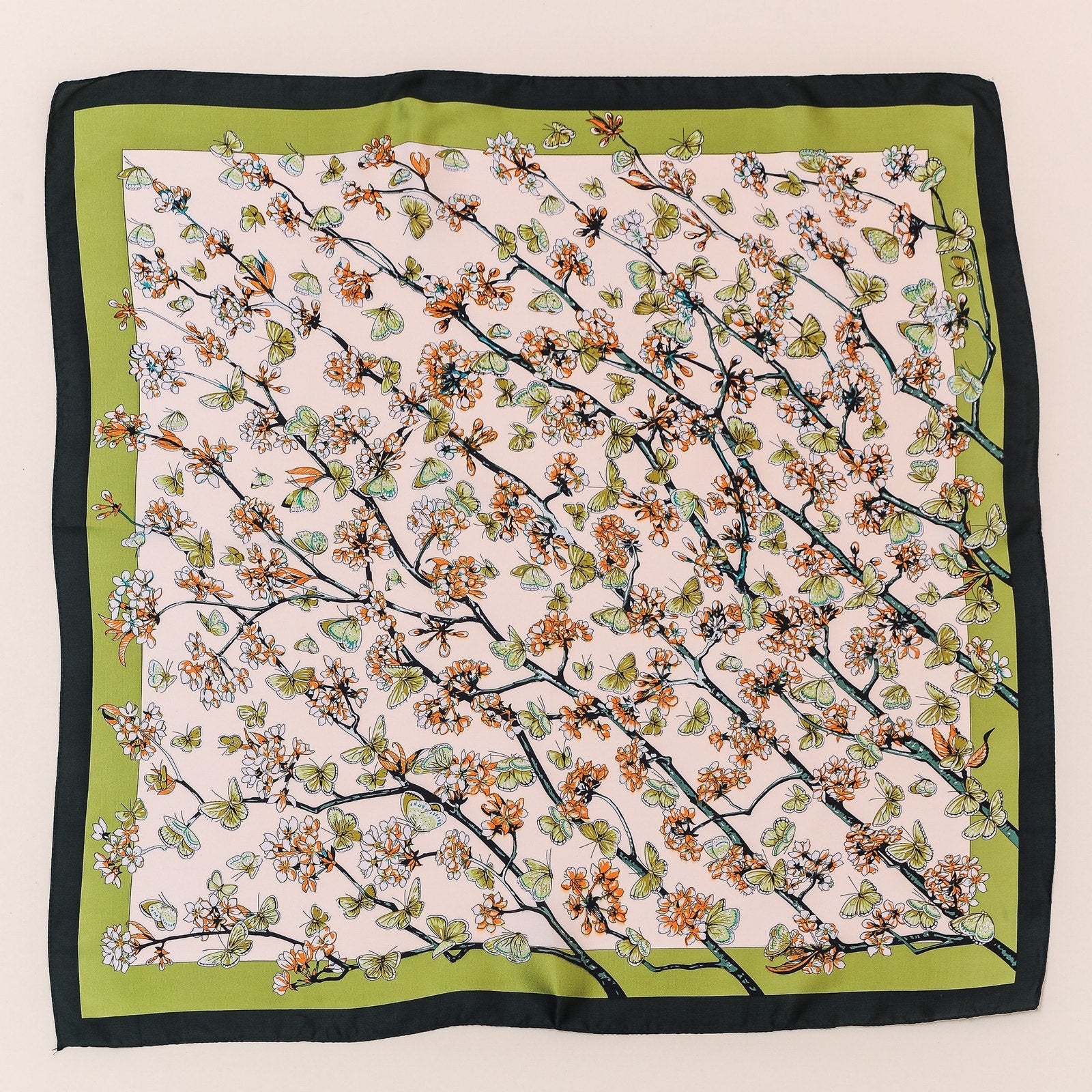 A218-X • Spring Blossom Floral Butterfly Silky Bandana Scarf
