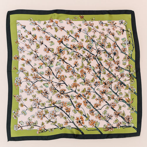 A218-X • Spring Blossom Floral Butterfly Silky Bandana Scarf