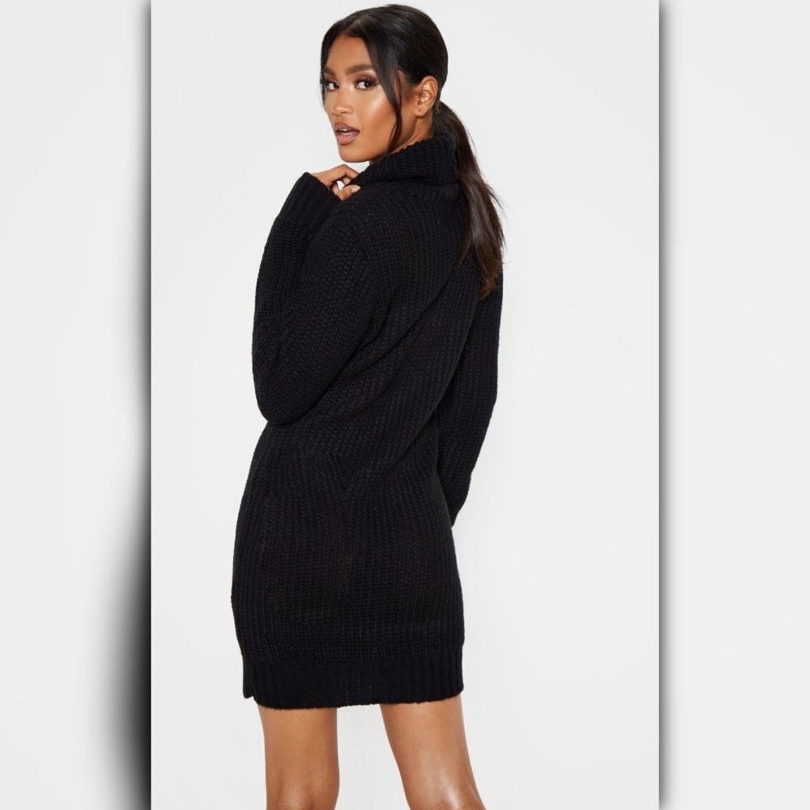 A492 • Black Cowl Neck Sweater Dress