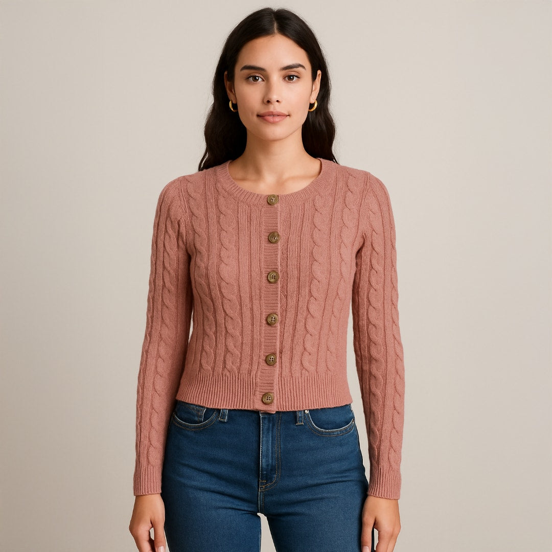 A303 • Dusty Rose Cable Knit Cropped Cardigan