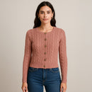 A303 • Dusty Rose Cable Knit Cropped Cardigan