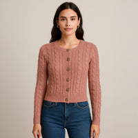 A303 • Dusty Rose Cable Knit Cropped Cardigan