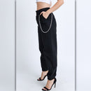 A910 • Black Wallet Chain Cargo Jogger Pants
