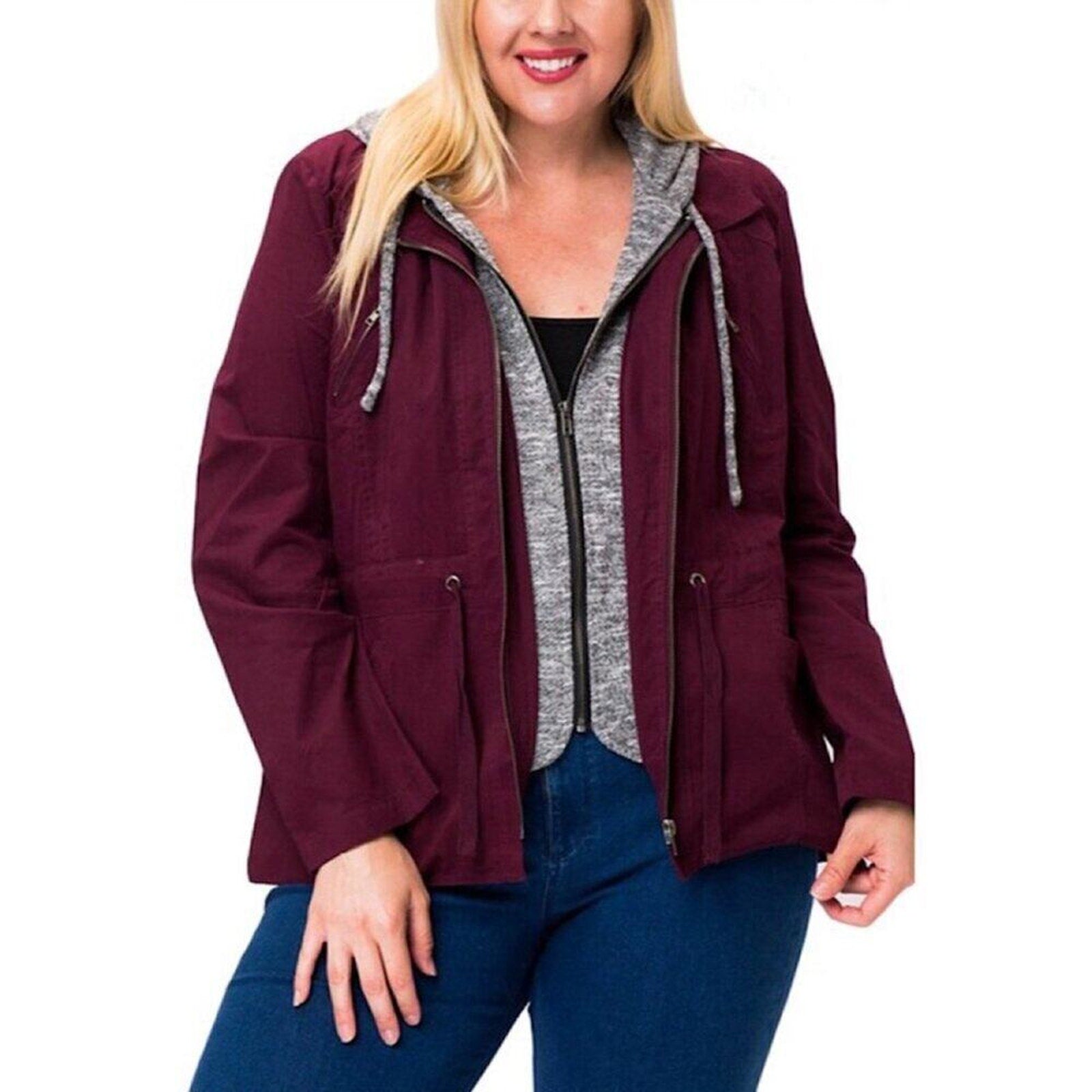 A087 • Wine Utility Anorak Jacket With Hooded Layer