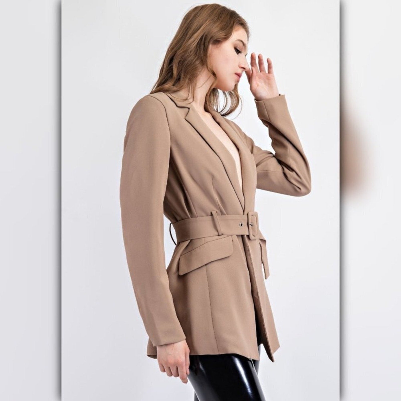 A103 • Toffee Belted Tailored Blazer Jacket