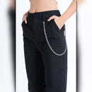 A910 • Black Wallet Chain Cargo Jogger Pants