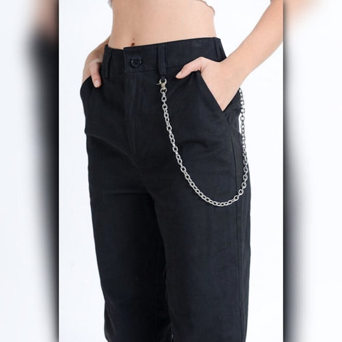 A910 • Black Wallet Chain Cargo Jogger Pants