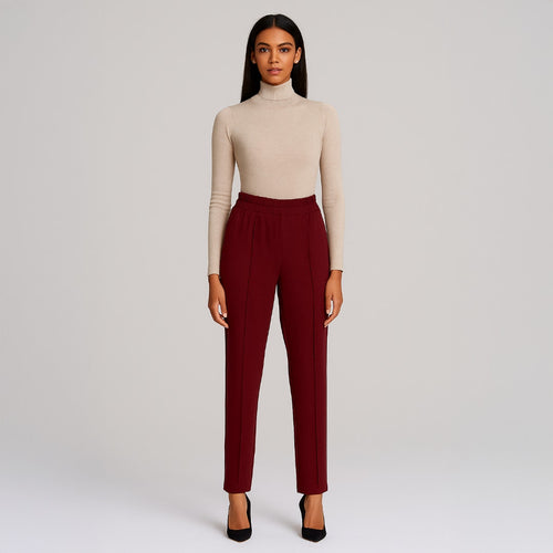 A293-C • Deep Burgundy High-Rise Knit Ankle Trousers