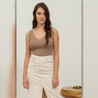 A046-A • V Neck Sleeveless Ribbed Tank Top
