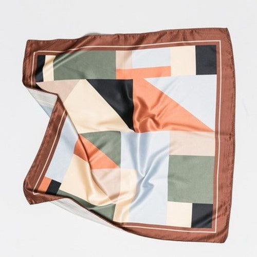 A218-M • Earth Tone Geo Color Block Silky Bandana Scarf