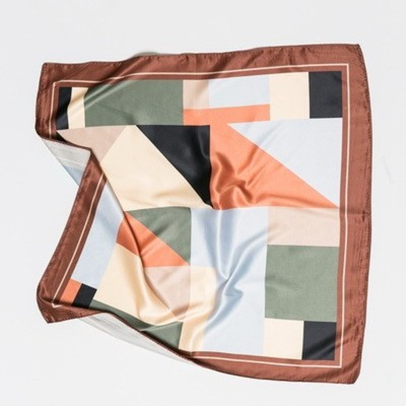 A218-M • Earth Tone Geo Color Block Silky Bandana Scarf